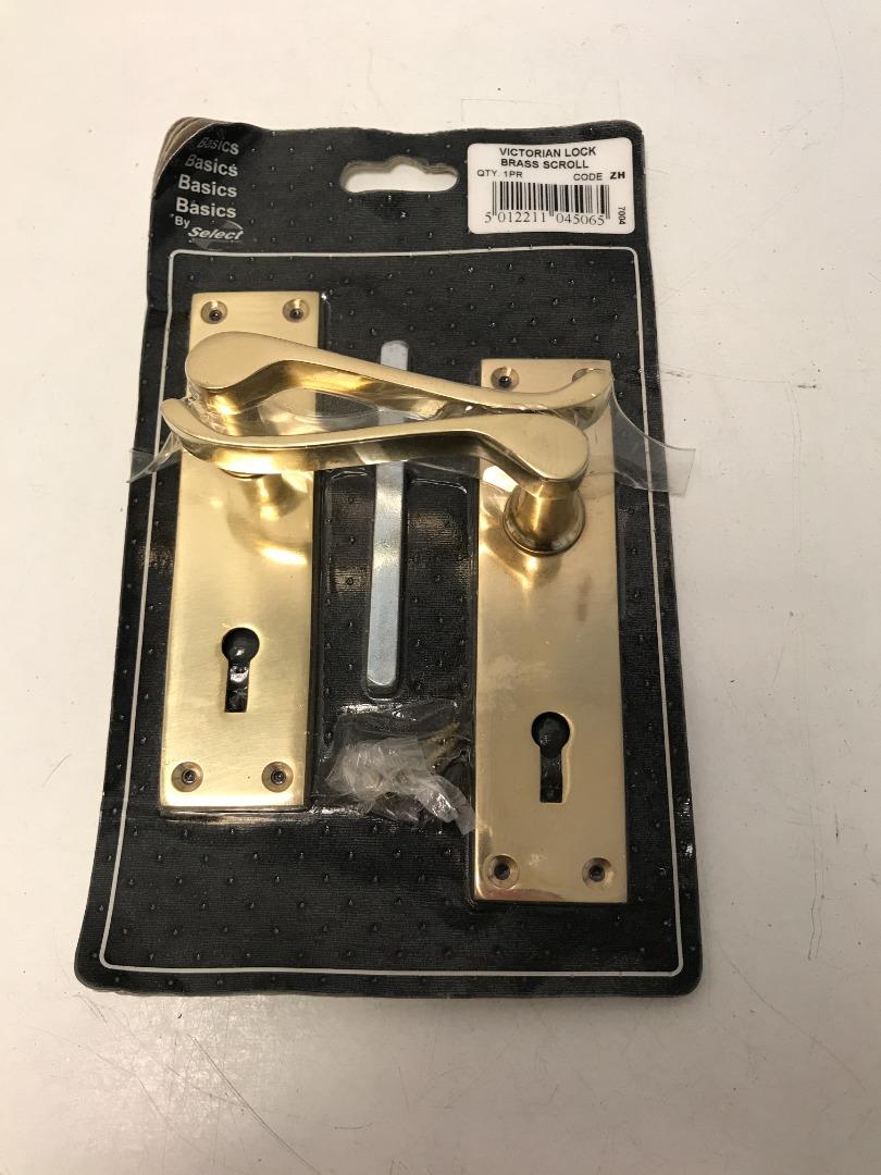 Basics by Select 7004 Victorian Lock Brass Scroll Door Handles