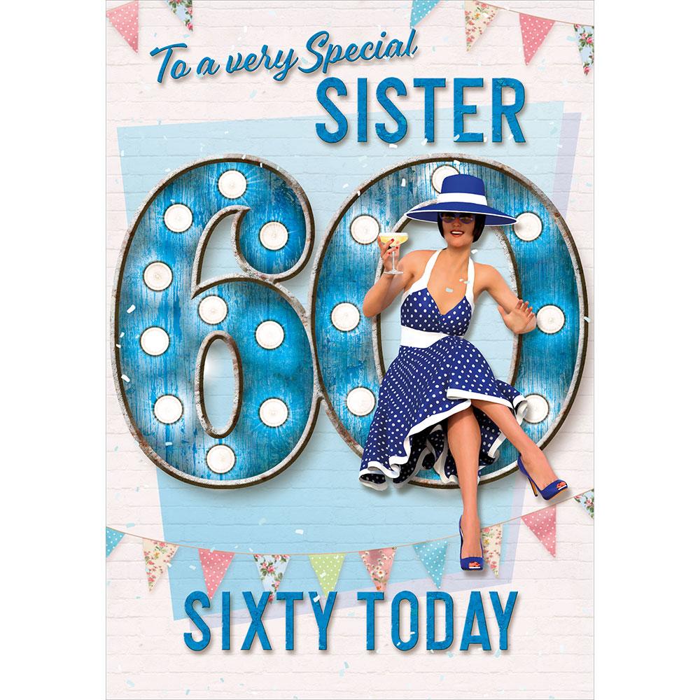 s2036-ha-sister-60th-birthday-card-sixty-years-blue-polka-celebration