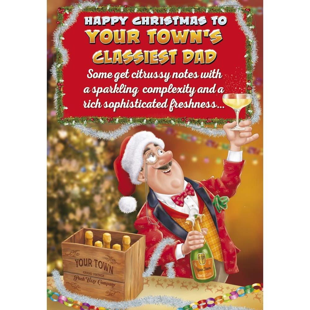 X716 - Wine Taster. Dad Christmas card personalised with your town.
