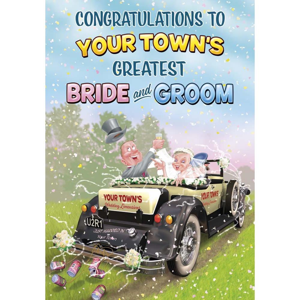 A629 - Wedding Car. Non Specific Wedding card personalised with your town.