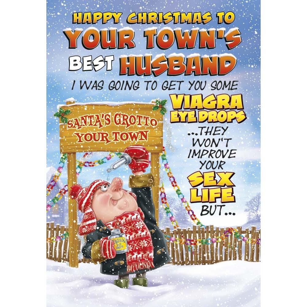 X514 - Viagra. Husband Christmas card personalised with your town.