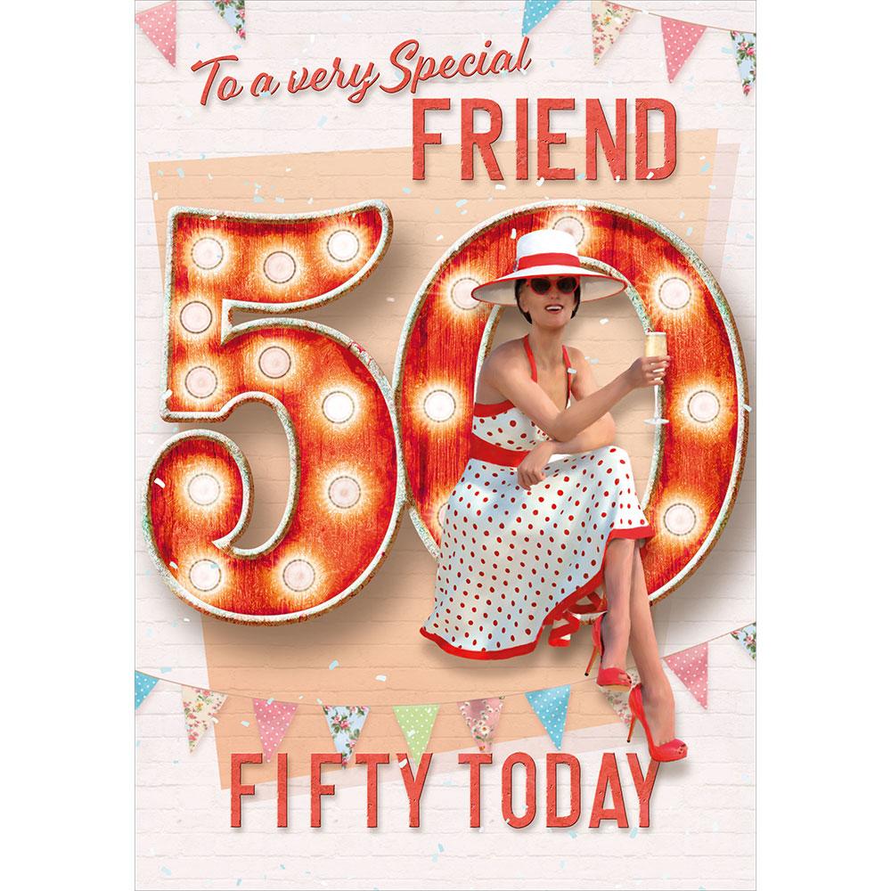 S2035-WA Special Friend 50th Birthday card Fifty Years Peach ...