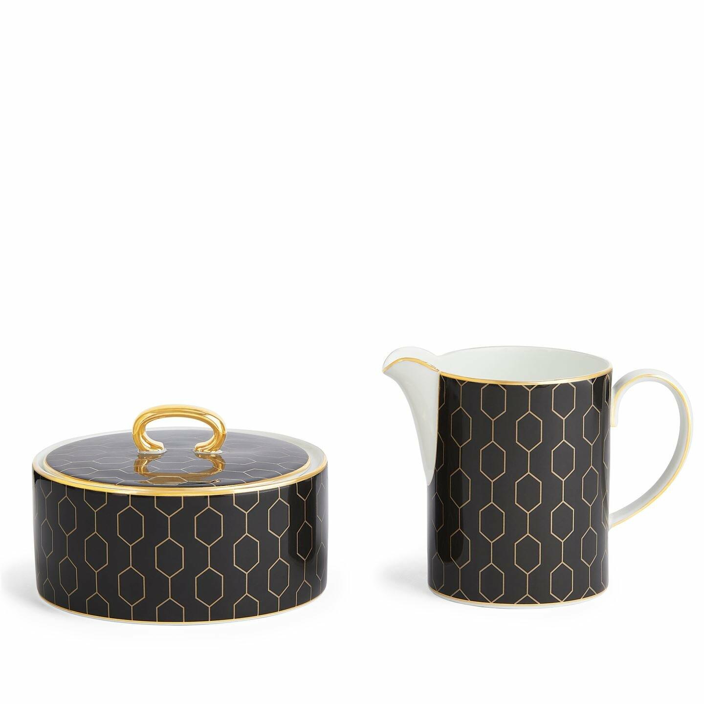 Wedgwood Gio Gold Charcoal Sugar Box and Milk / Cream Jug