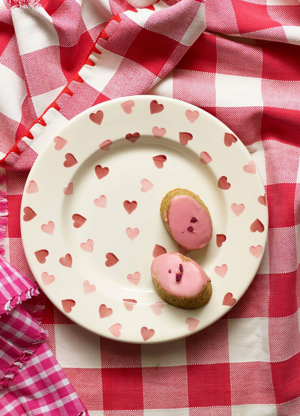 Pink Hearts 10 1/2" Plate - Unique Handmade & Handpainted English Earthenware British-Made Pottery Plates