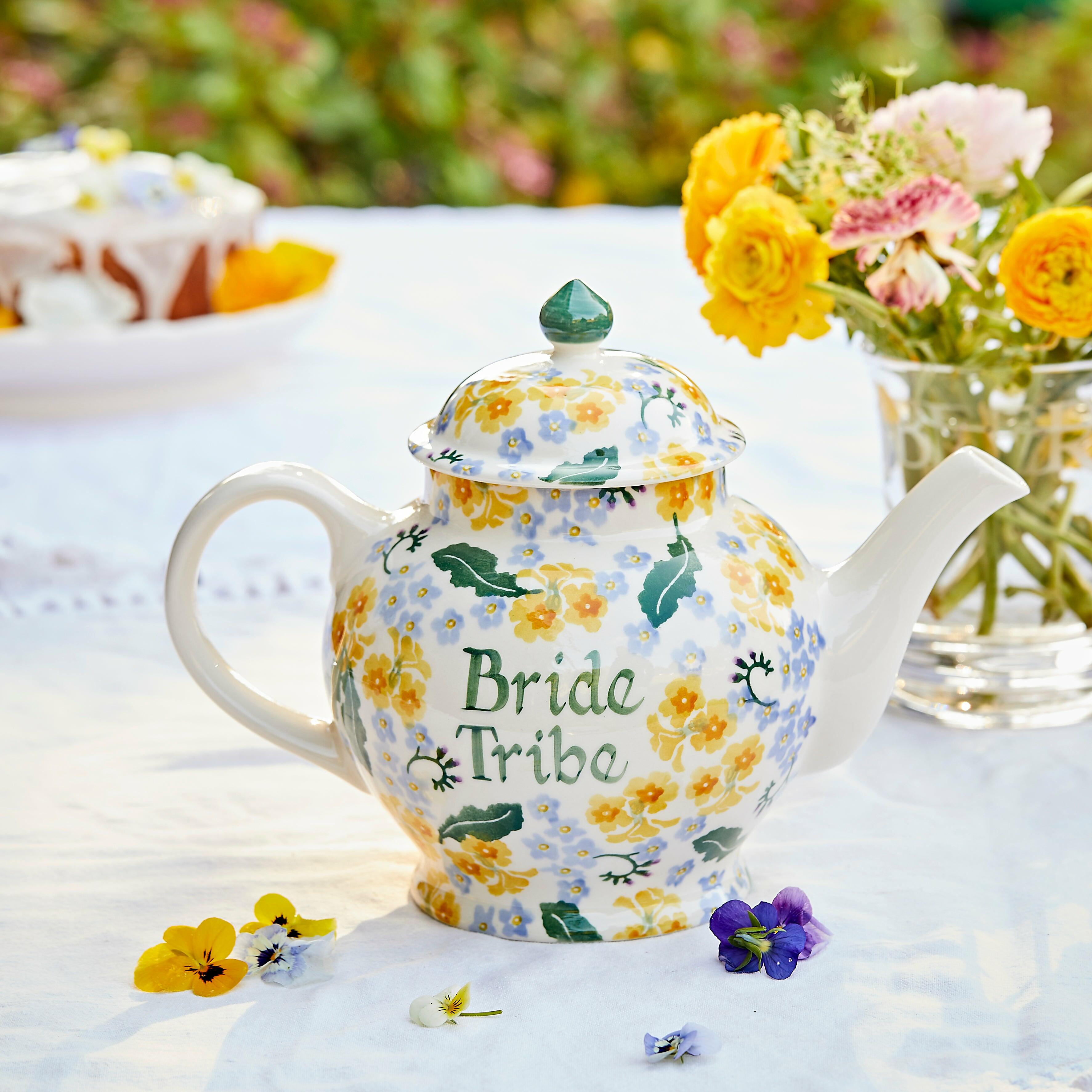 Personalised Forget Me Not & Primrose 4 Mug Teapot - Customise Your Own Pottery