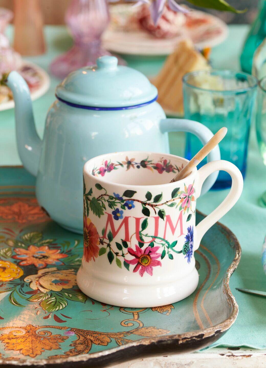 Emma Bridgewater Garden Flowers Mum 1/2 Pint Mug - Unique Handmade & Handpainted English Earthenware Tea/Coffee Mug