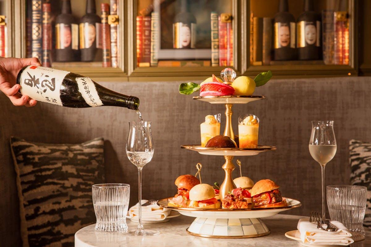 La Bibliotheque Sparkling Japanese Tapas Style Afternoon Tea for Two Includes A Glass of Champagne or Sparkling Sake Each - VED Voucher