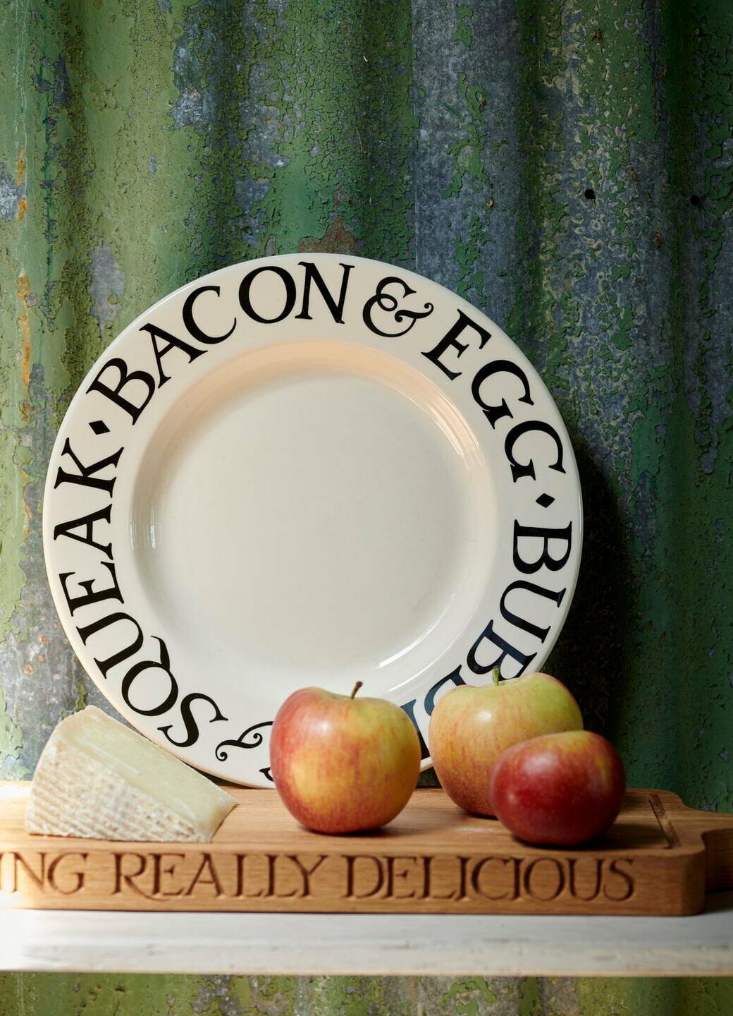 Emma Bridgewater | Seconds Black Toast Bacon & Eggs 10 1/2 Inch Plate - Unique Handmade & Handpainted English Earthenware British-M