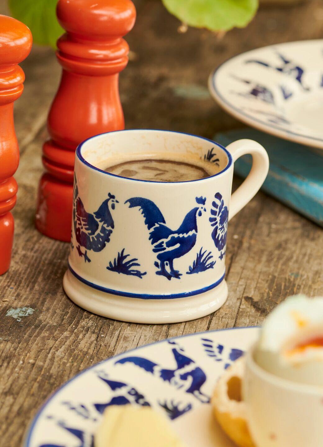 Emma Bridgewater Blue Hen Small Mug - Unique Handmade & Handpainted English Earthenware Tea/Coffee Mug