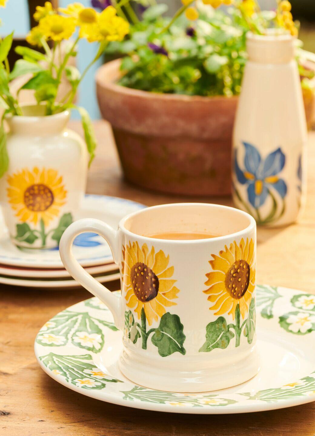 Sunflower 1/2 Pint Mug - Unique Handmade & Handpainted English Earthenware Tea/Coffee Mug