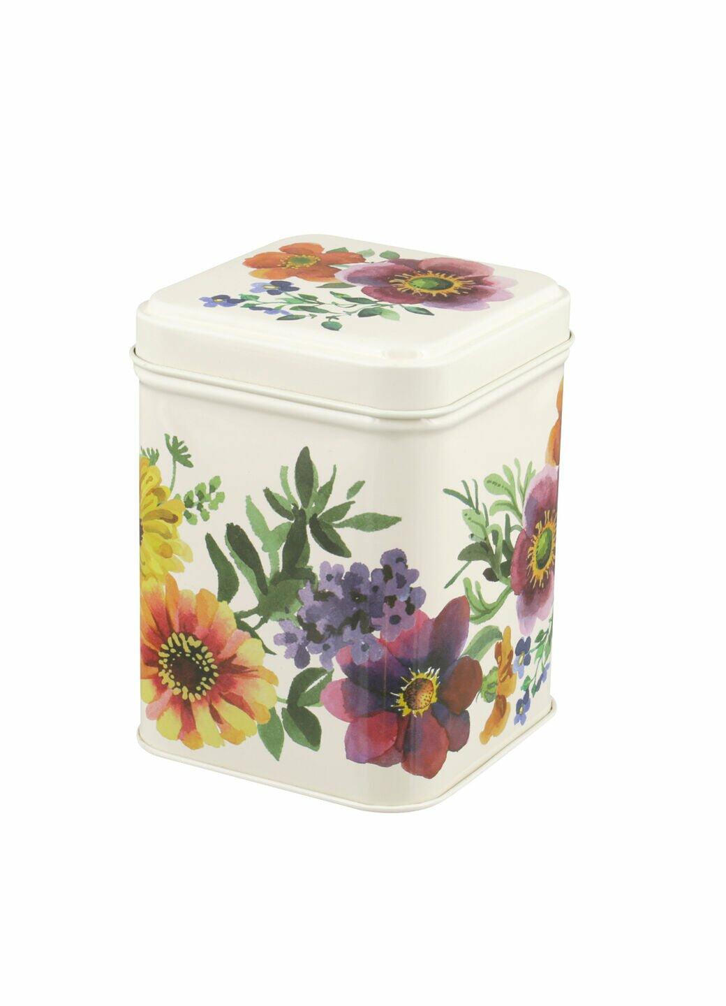 Garden Flowers Small Square Tin Caddy