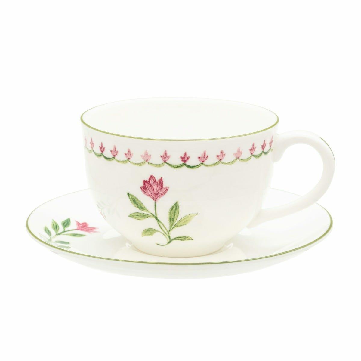 Marguerite Teacup & Saucer in Pink, Fine Bone China, Halcyon Days