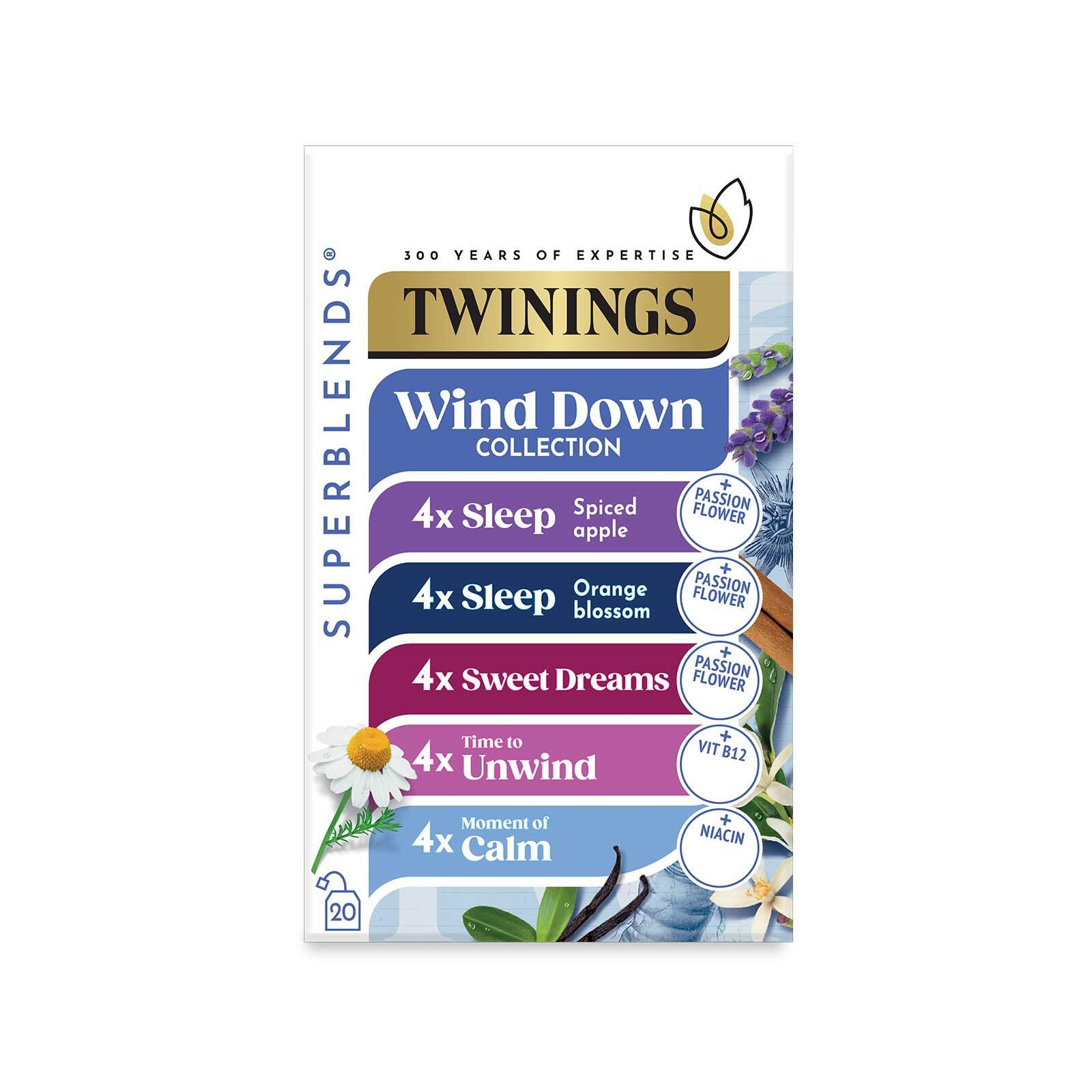 Twinings Superblends - Wind Down Collection - 5 Different Flavours - Added Vitamins - Health Tea Drink 20 Tea Bags