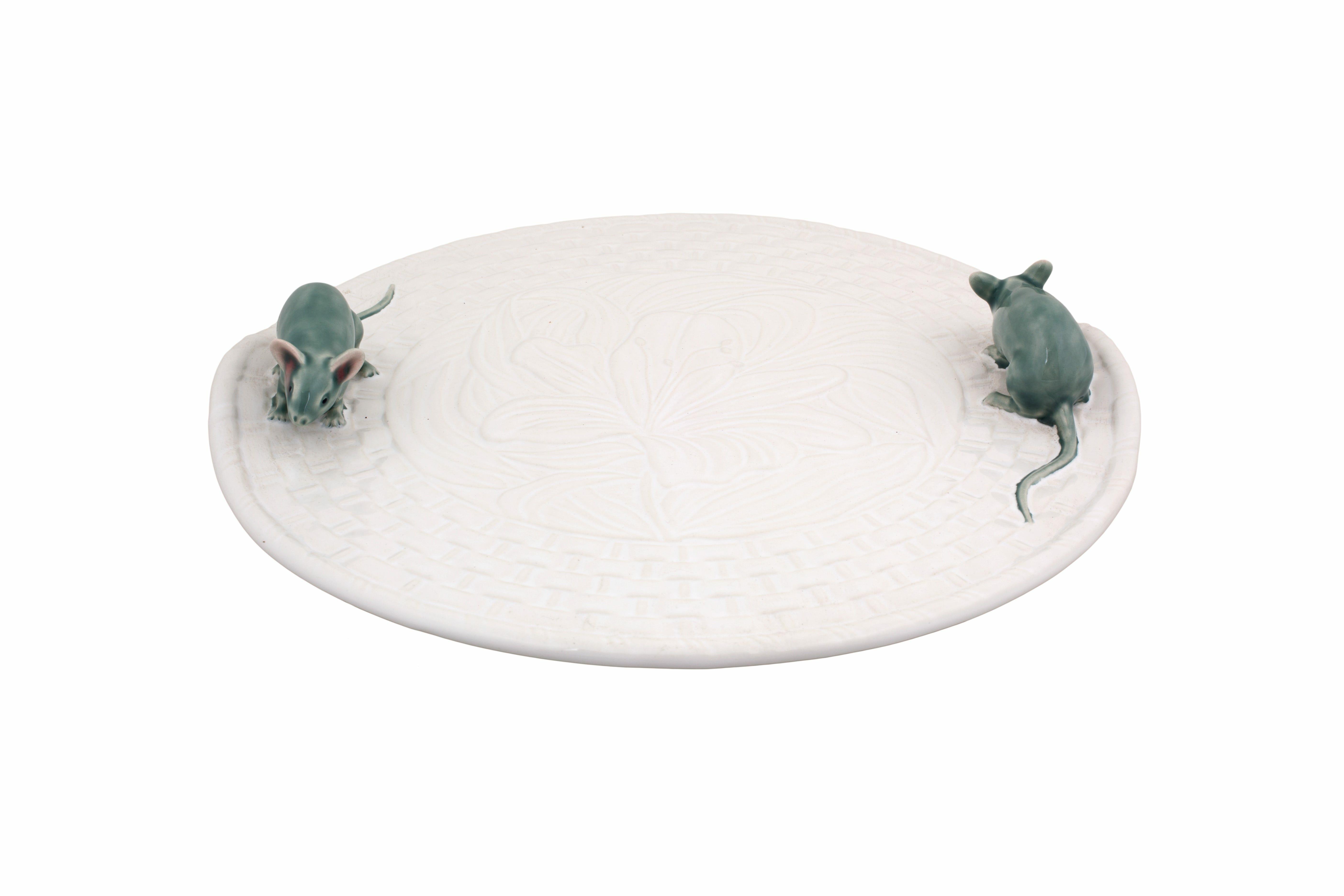 Pinheiro Lily Cheese Plate with Mouse in White, Bordallo