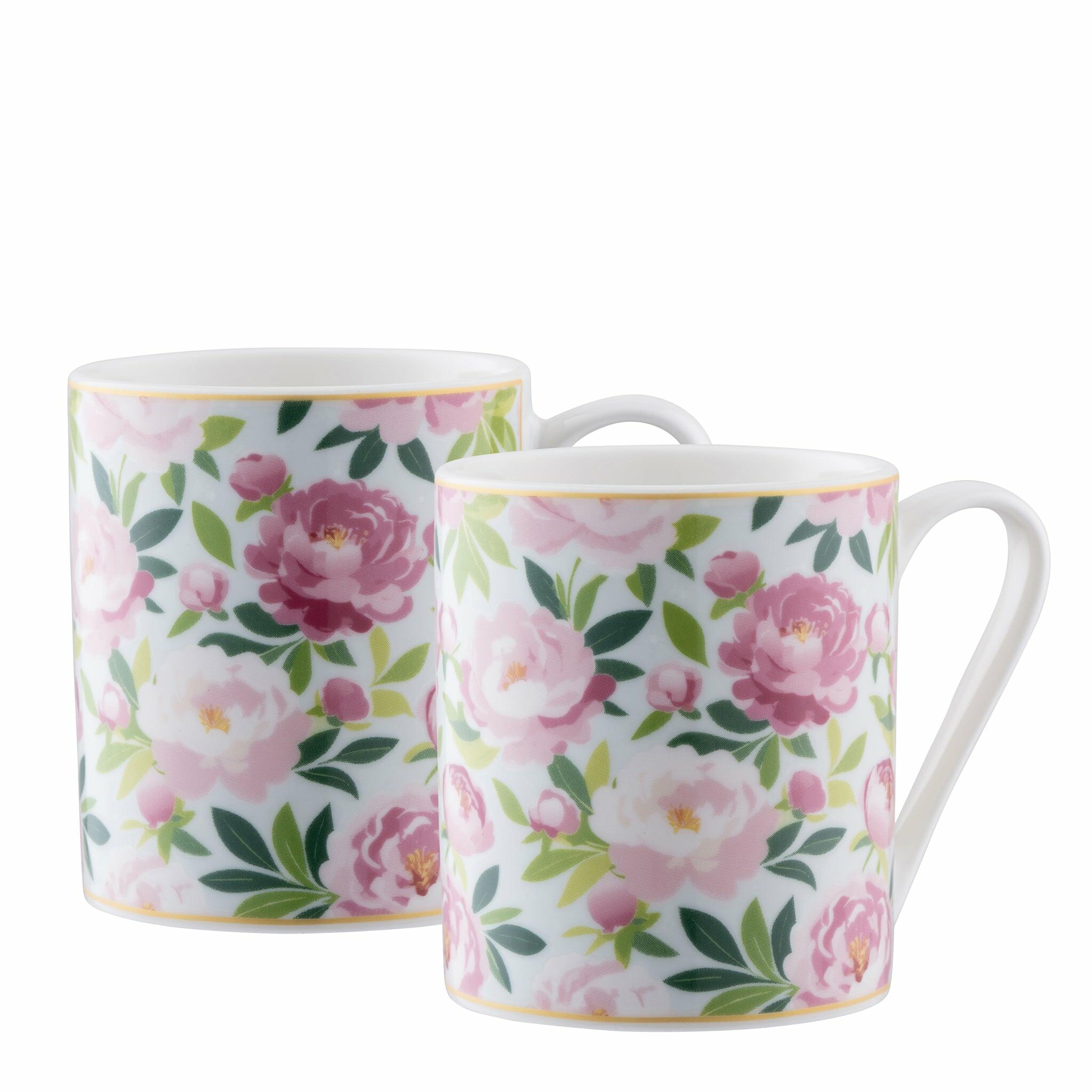 Aynsley Pink Peony Mugs - Pair
