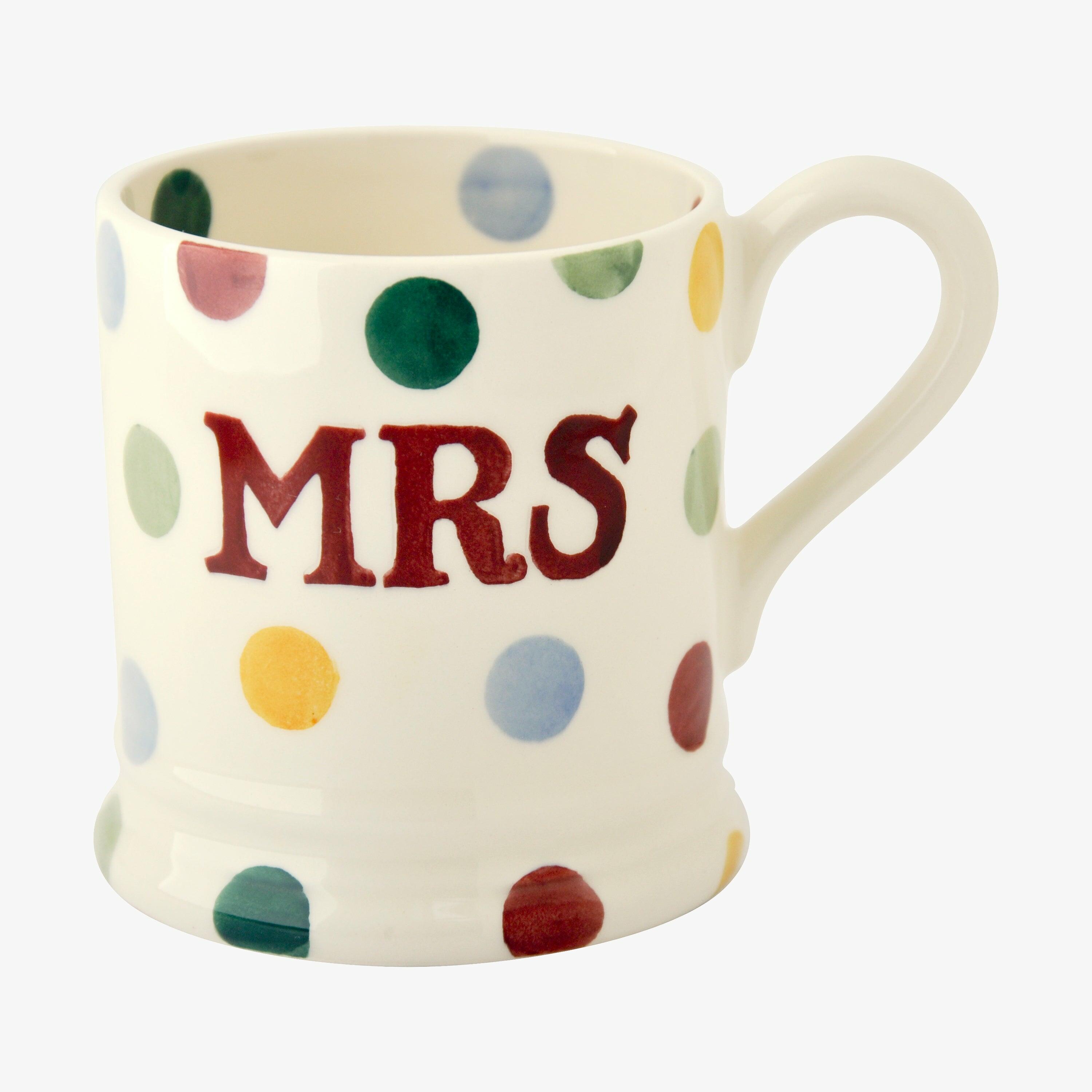 Emma Bridgewater Seconds Polka Dot Mrs 1/2 Pint Mug - Unique Handmade & Handpainted English Earthenware Tea/Coffee Mug