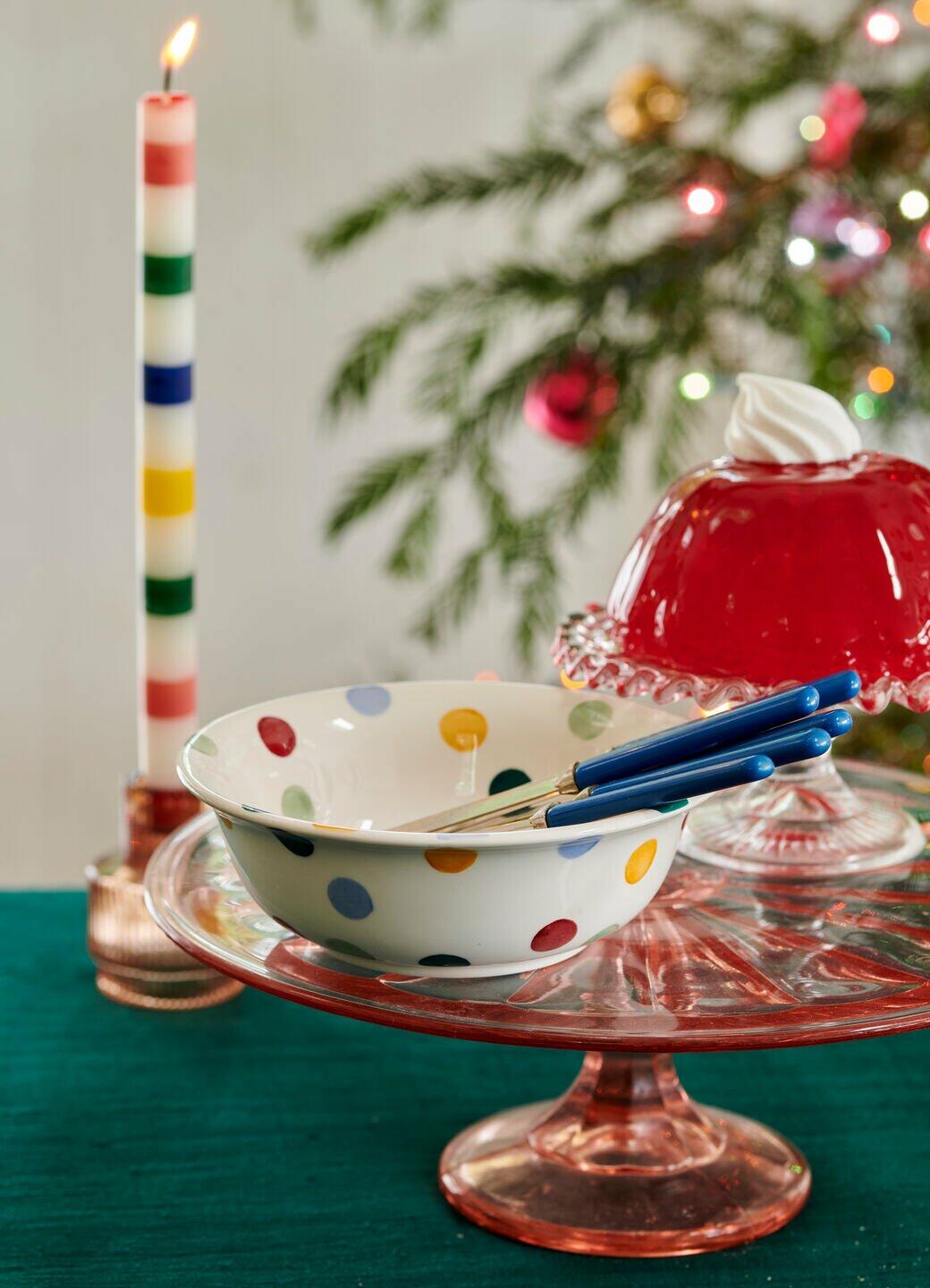 Polka Dot Cereal Bowl - Unique Handmade & Handpainted English Earthenware Decorative Plates