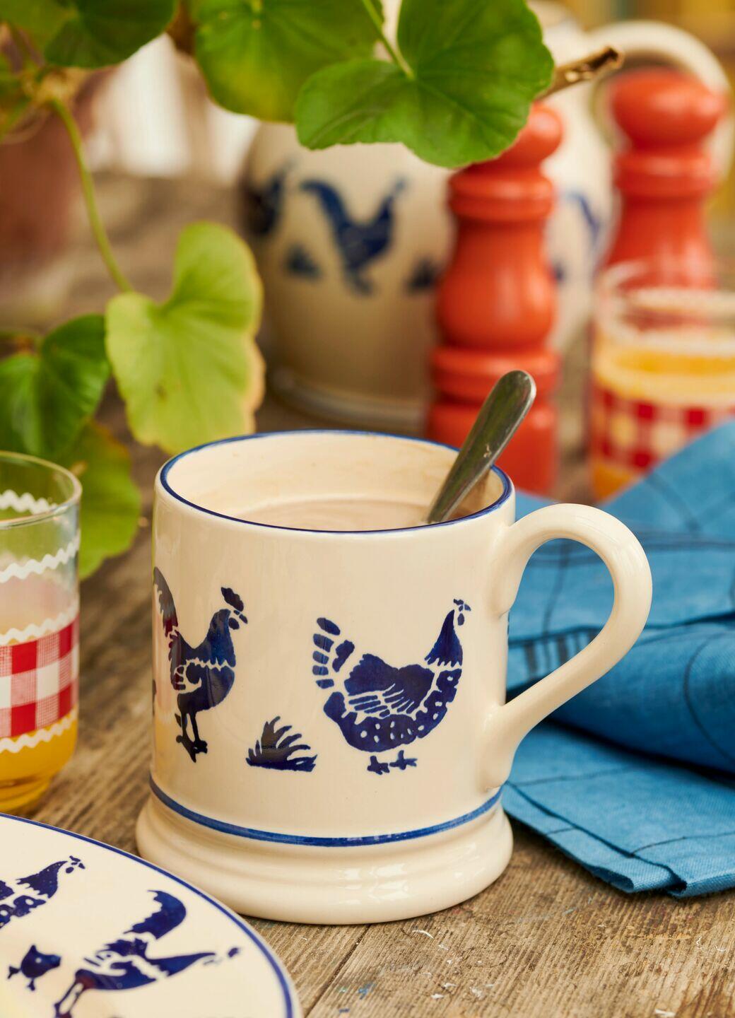 Emma Bridgewater Blue Hen 1/2 Pint Mug - Unique Handmade & Handpainted English Earthenware Tea/Coffee Mug