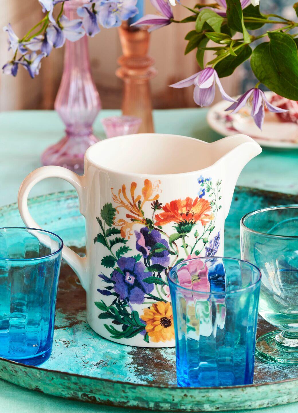 Garden Flowers Large Straight Jug - Unique Handmade & Handpainted English Earthenware Decorative Jug