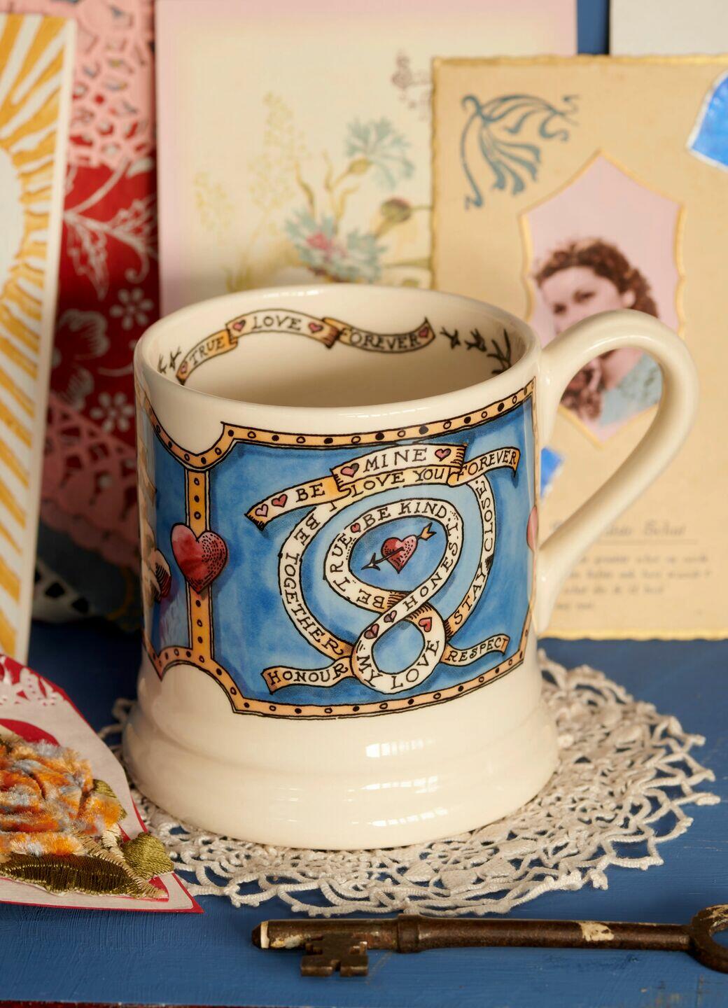 Emma Bridgewater Seconds Valentines Mine Forever 1/2 Pint Mug - Unique Handmade & Handpainted English Earthenware Tea/Coffee Mug