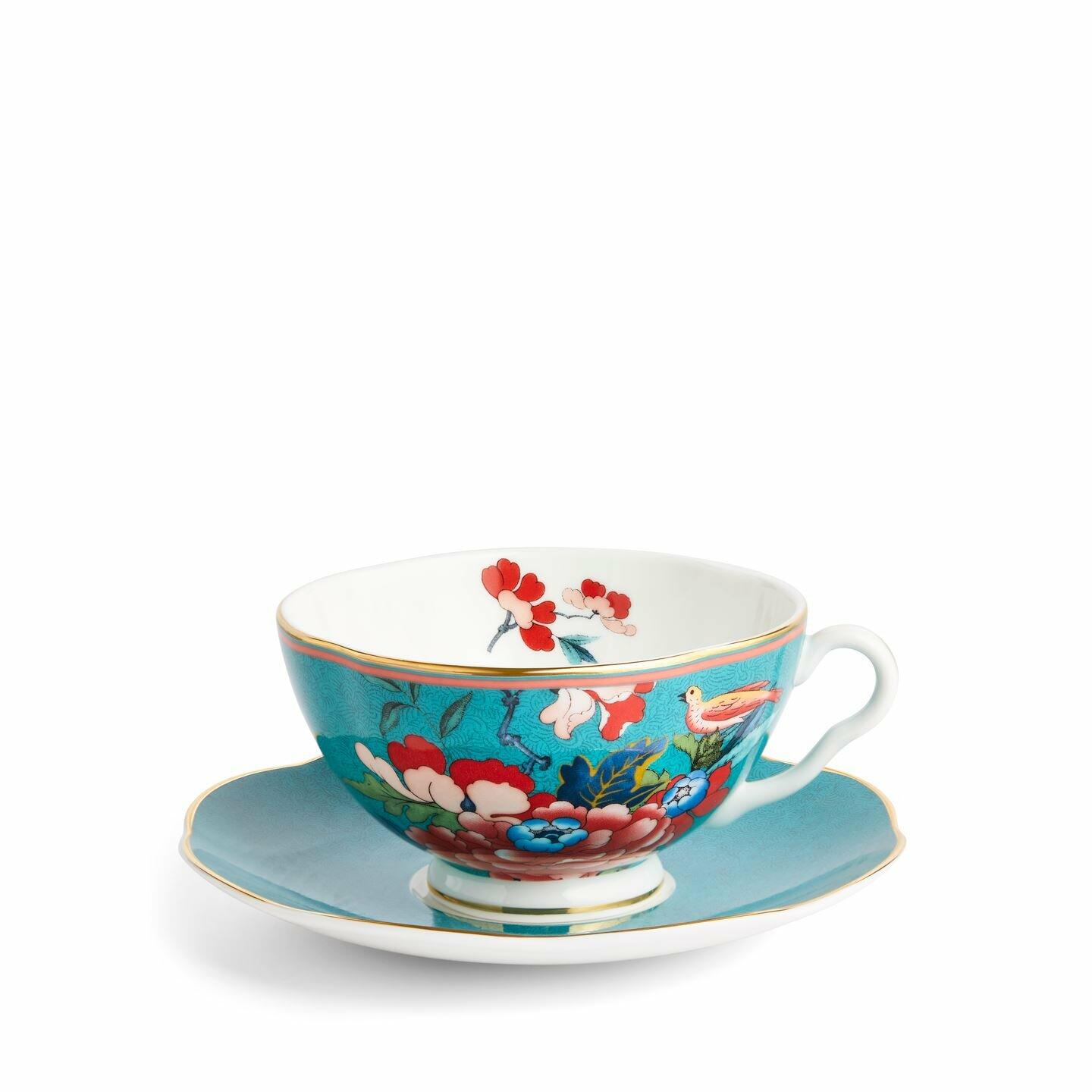 Wedgwood Paeonia Blush Green Teacup and Saucer