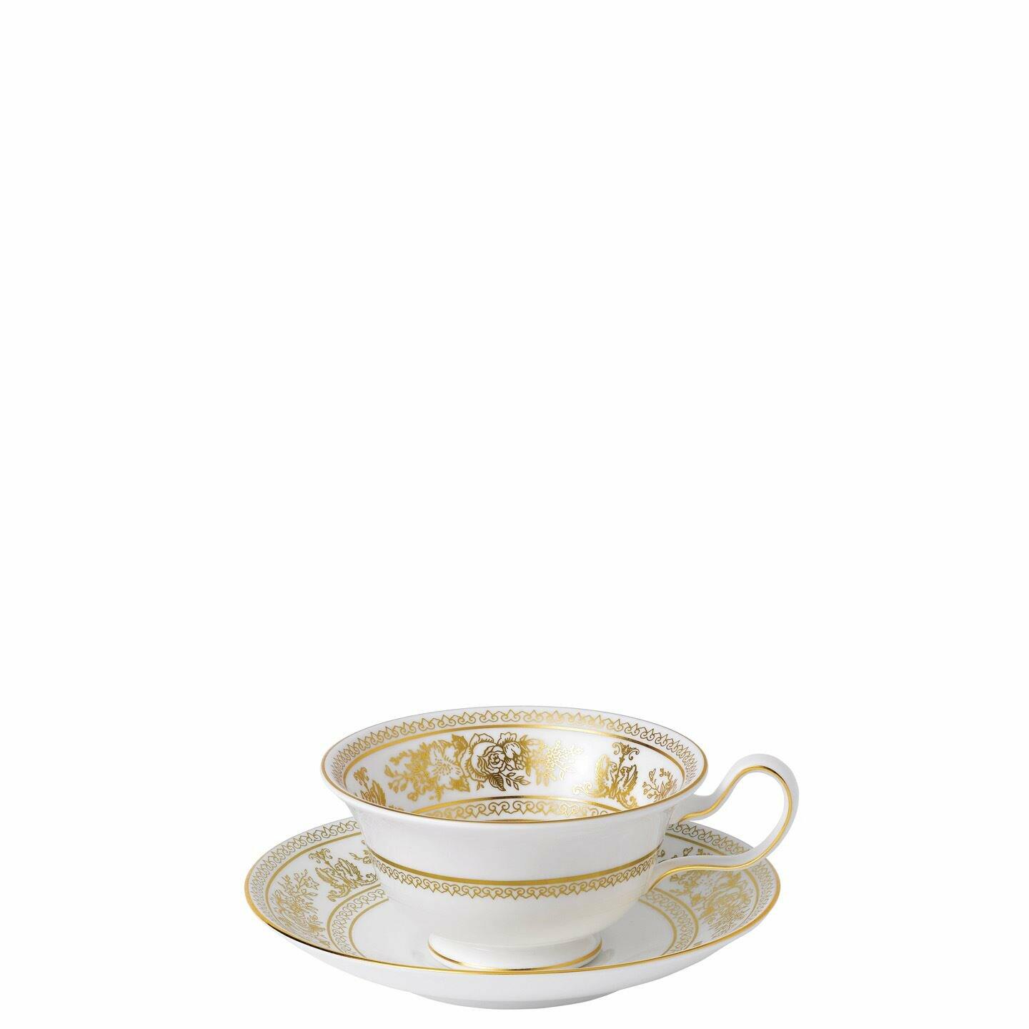 Wedgwood Prestige Gold Columbia Peony Cup and Saucer
