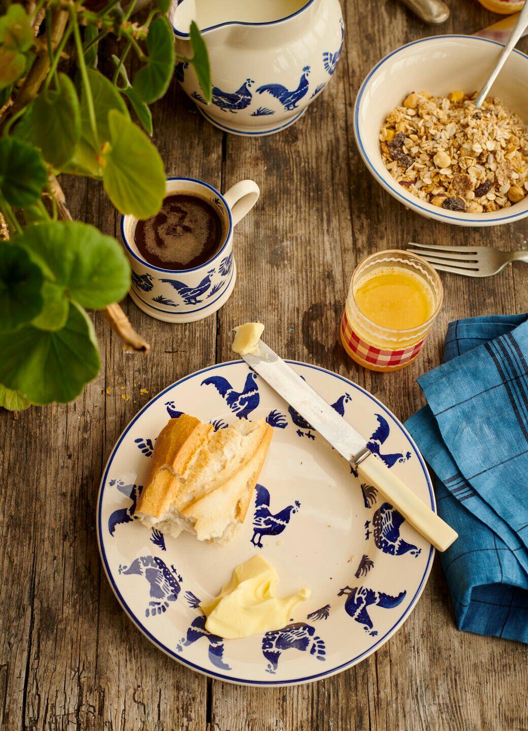 Blue Hen 8 1/2 Inch Plate - Unique Handmade & Handpainted English Earthenware British-Made Pottery Plates