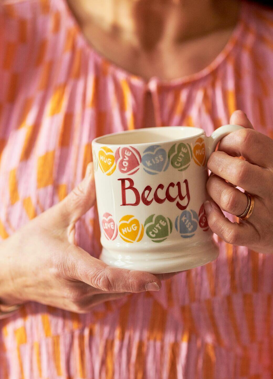 Personalised Love Hearts 1/2 Pint Mug - Customise A Gift For Her