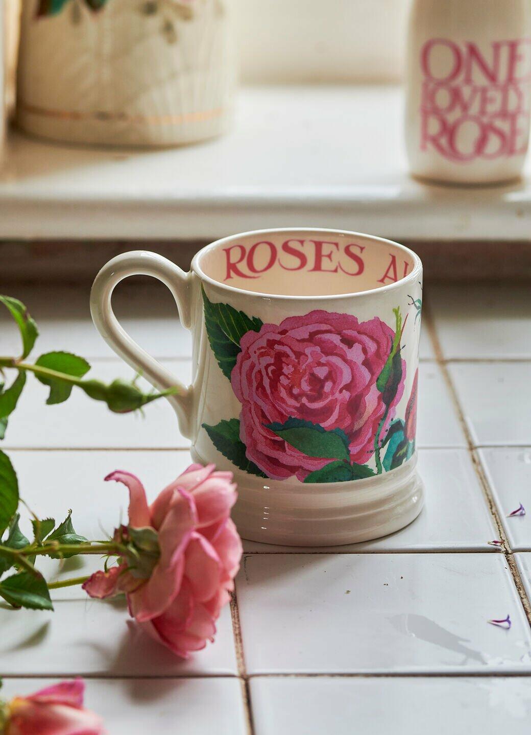 Emma Bridgewater Seconds Emma's Rose 1/2 Pint Mug - Unique Handmade & Handpainted English Earthenware Tea/Coffee Mug