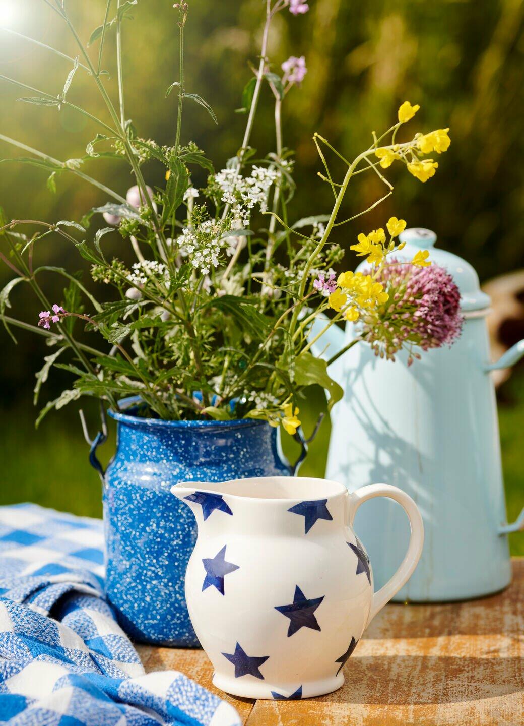 Seconds Blue Star 1/2 Pint Jug - Unique Handmade & Handpainted English Earthenware Decorative Jug