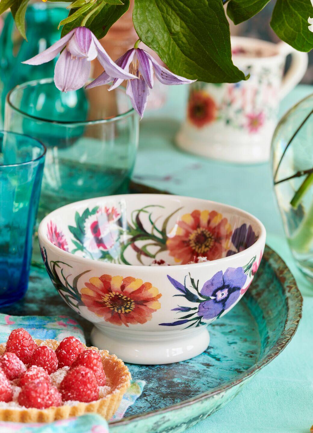 Garden Flowers French Bowl - Unique Handmade & Handpainted English Earthenware Decorative Plates