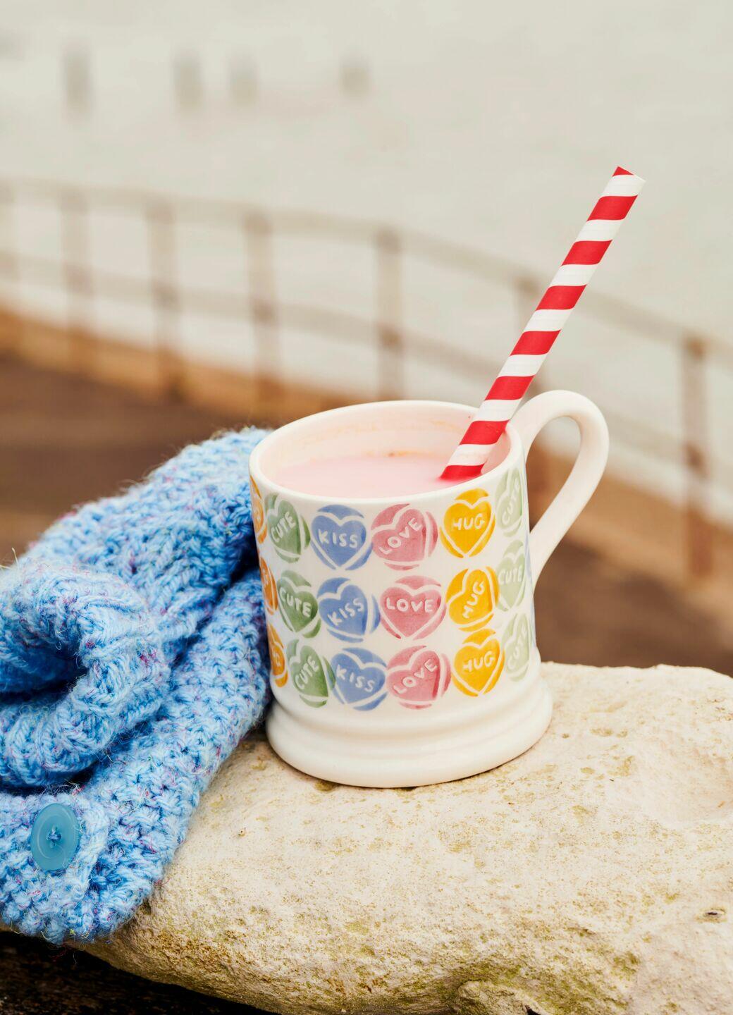 Seconds Love Hearts 1/2 Pint Mug - Unique Handmade & Handpainted English Earthenware Tea/Coffee Mug