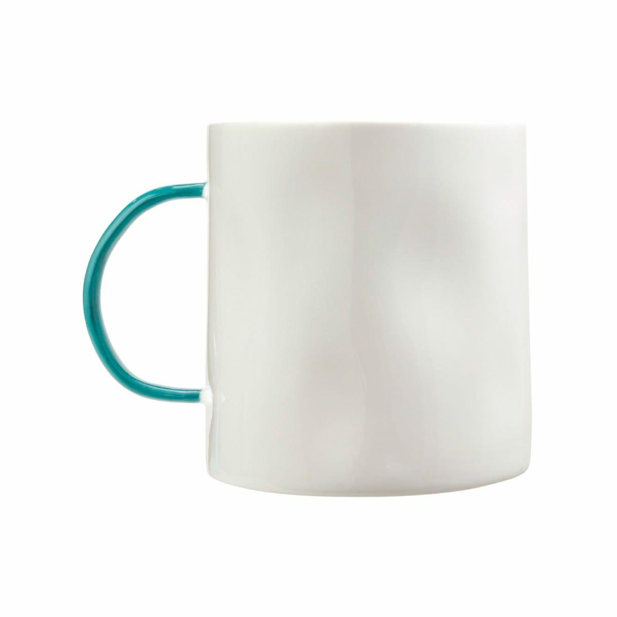 Fine Bone China Coffee Cup in White & Painted Teal Handle, Feldspar