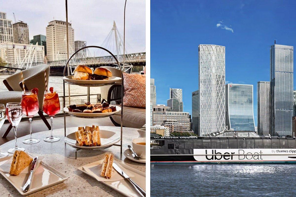 Champagne or Gin Cocktail Afternoon Tea at Clipper Lounge and Uber Boat by Thames Clippers Day Pass for Two | Drinks Experiences | Virgin Experience Days / Voucher