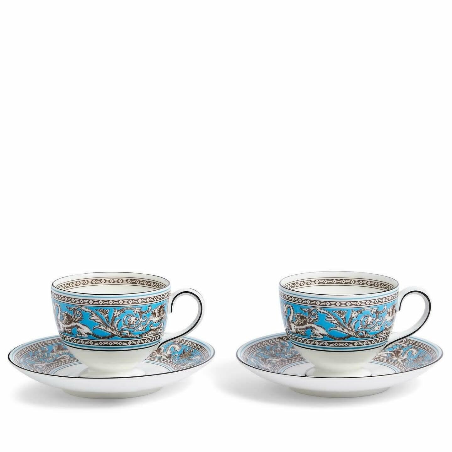 Wedgwood Florentine Turquoise Teacup & Saucer, Set of 2
