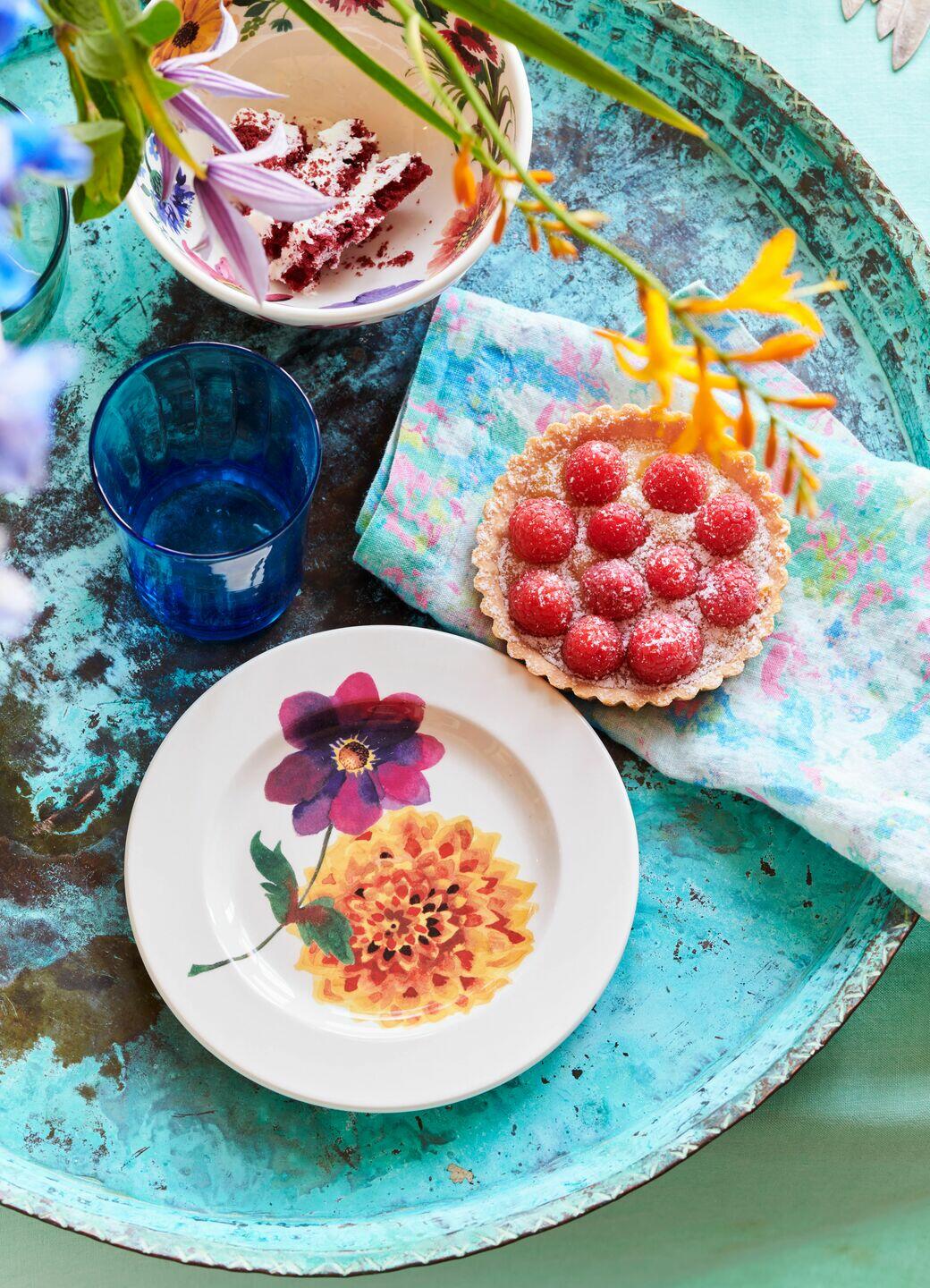 Garden Flowers 6 1/2 Inch Plate - Unique Handmade & Handpainted English Earthenware British-Made Pottery Plates
