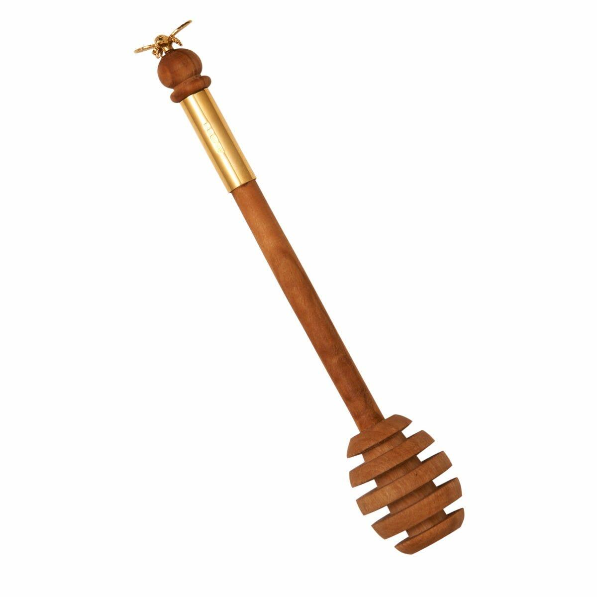 Olivewood and Plate Honey Drizzler in Gold, Fortnum & Mason