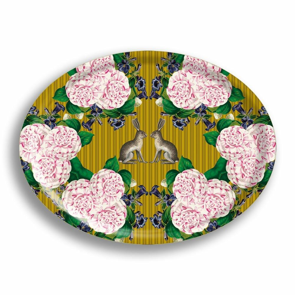 Roses and Rabbits Oval Birchwood Tray, Avenida Home
