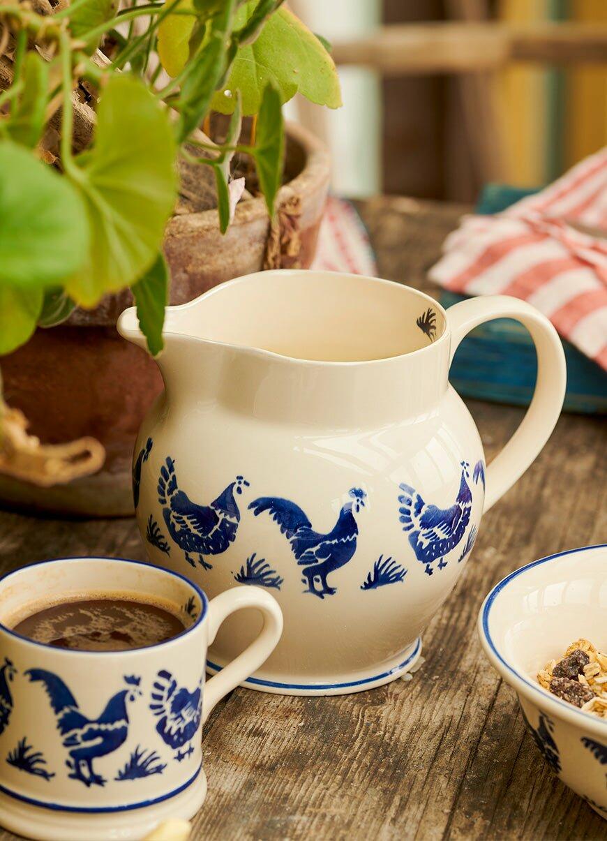 Emma Bridgewater Blue Hen 1 1/2 Pint Jug - Unique Handmade & Handpainted English Earthenware Decorative Jug