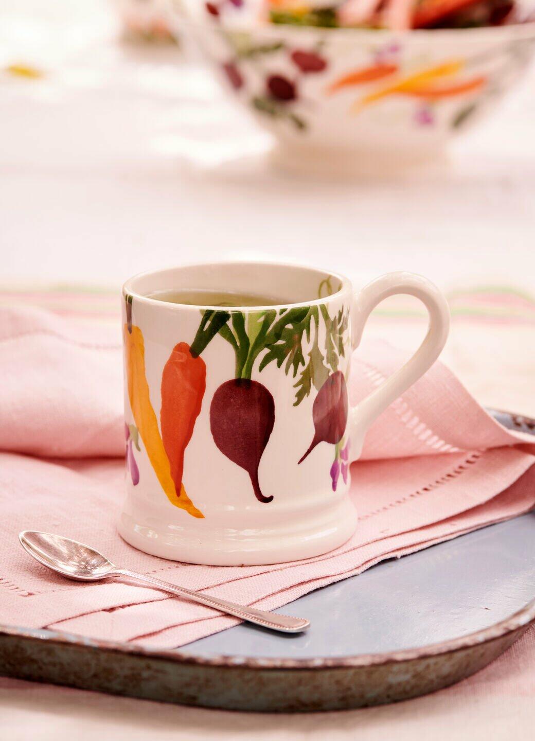 Seconds Carrots & Beets 1/2 Pint Mug - Unique Handmade & Handpainted English Earthenware Tea/Coffee Mug