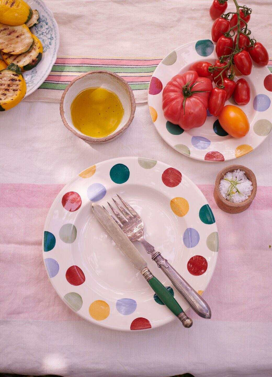 Seconds Big Polka Dots 10 1/2 Inch Plate - Unique Handmade & Handpainted English Earthenware British-Made Pottery Plates