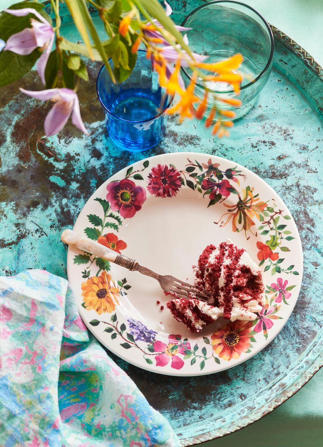 Garden Flowers 8 1/2 Inch Plate - Unique Handmade & Handpainted English Earthenware British-Made Pottery Plates