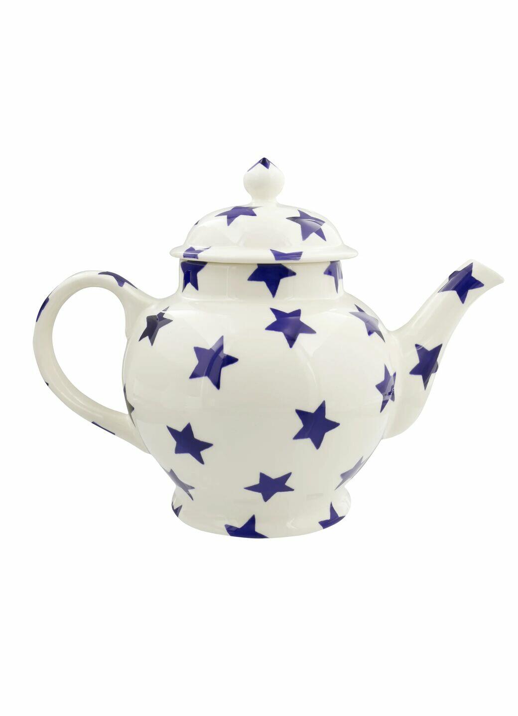 Blue Star 4 Mug Teapot - Unique Handmade & Handpainted English Earthenware Vintage Style Teapots