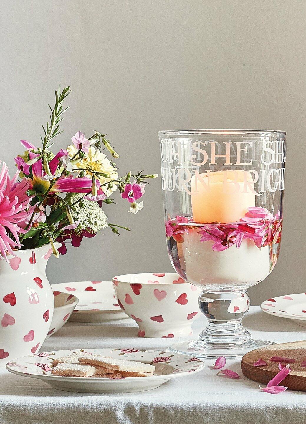 Pink Hearts French Bowl - Unique Handmade & Handpainted English Earthenware Decorative Plates