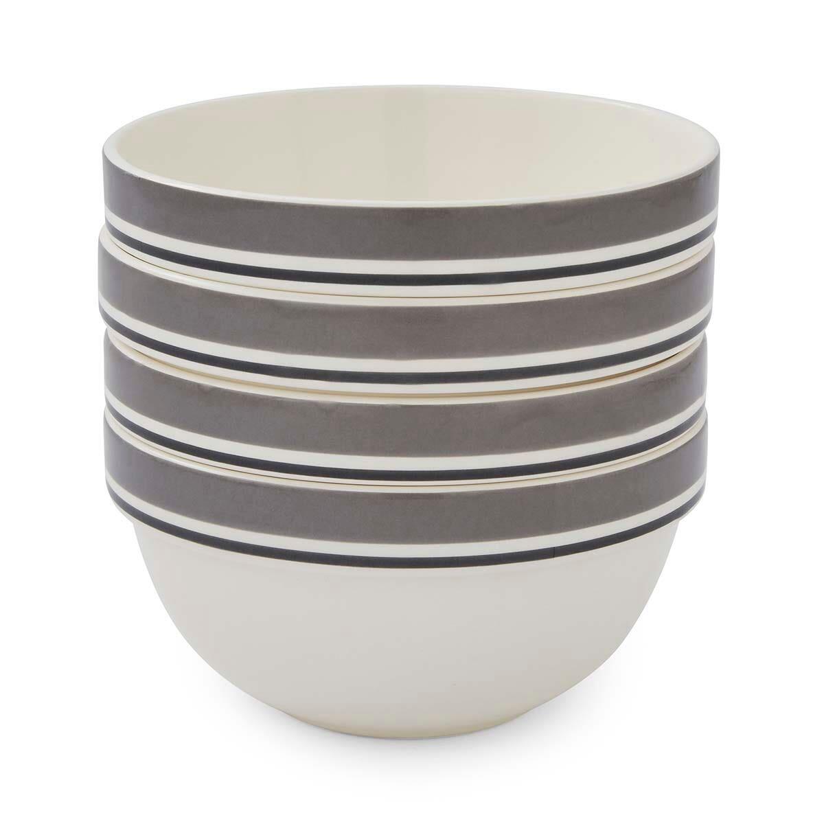 Potter's Stripe Set of 4, 7 Inch Stacking Bowls, Grey