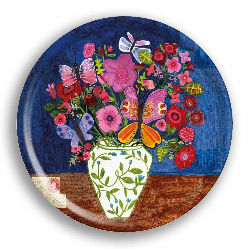 Butterfly Flowers Round Tray, Large, Avenida Home