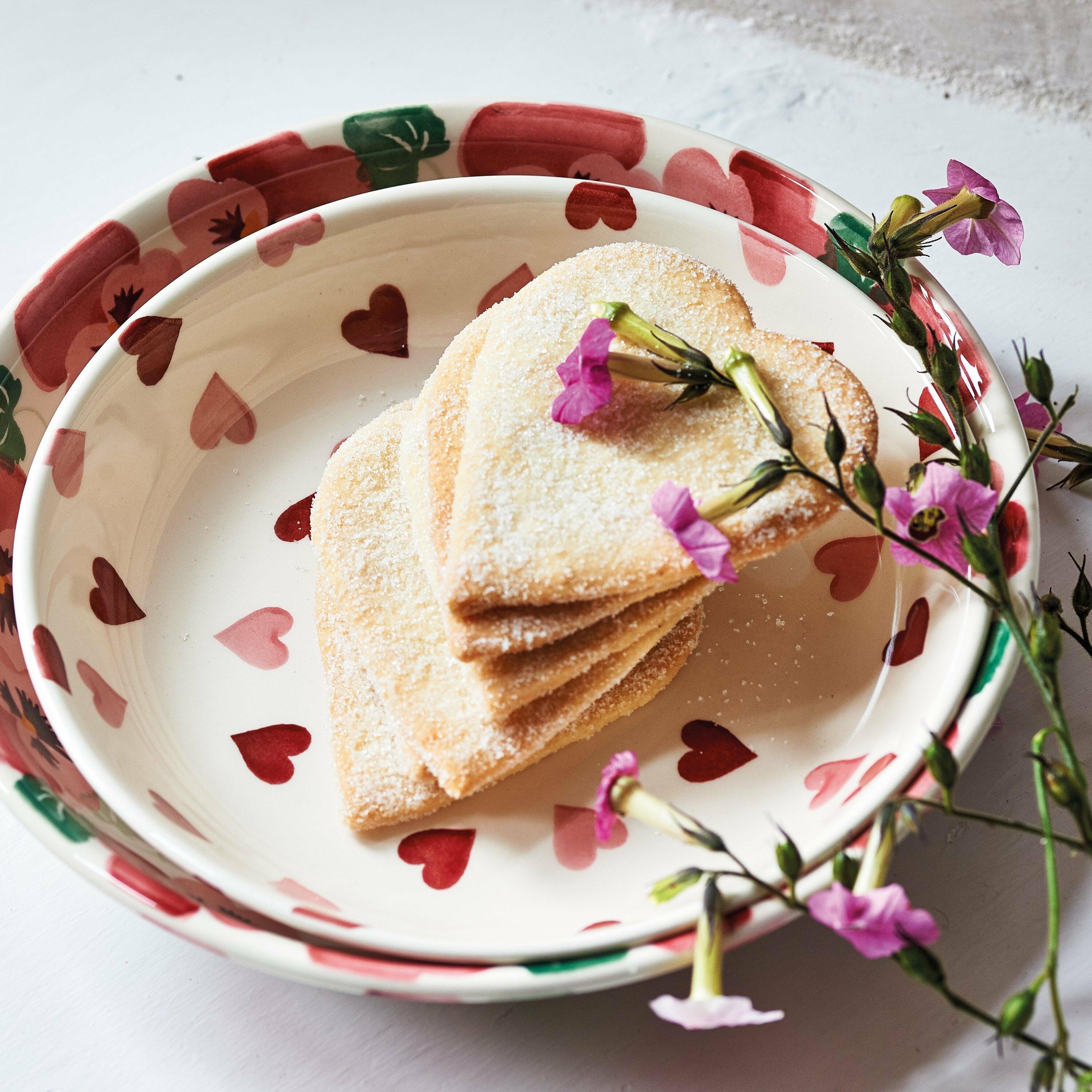 Pink Hearts Pasta Bowl - Unique Handmade & Handpainted English Earthenware Decorative Plates