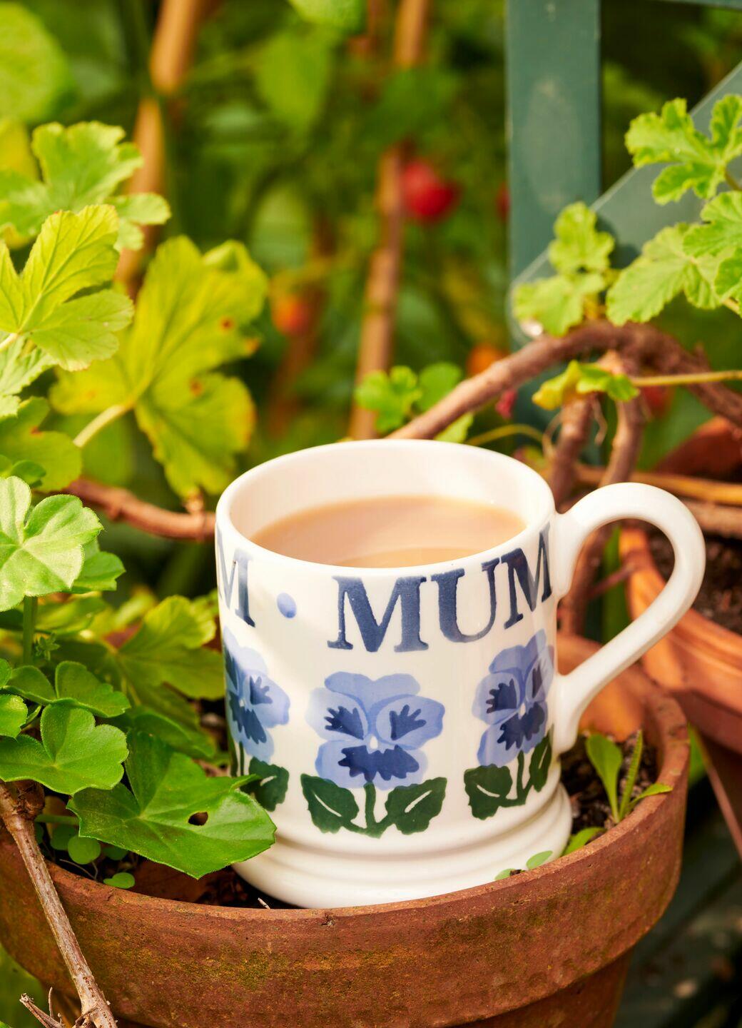 Emma Bridgewater Blue Pansies Mum 1/2 Pint Mug - Unique Handmade & Handpainted English Earthenware Tea/Coffee Mug
