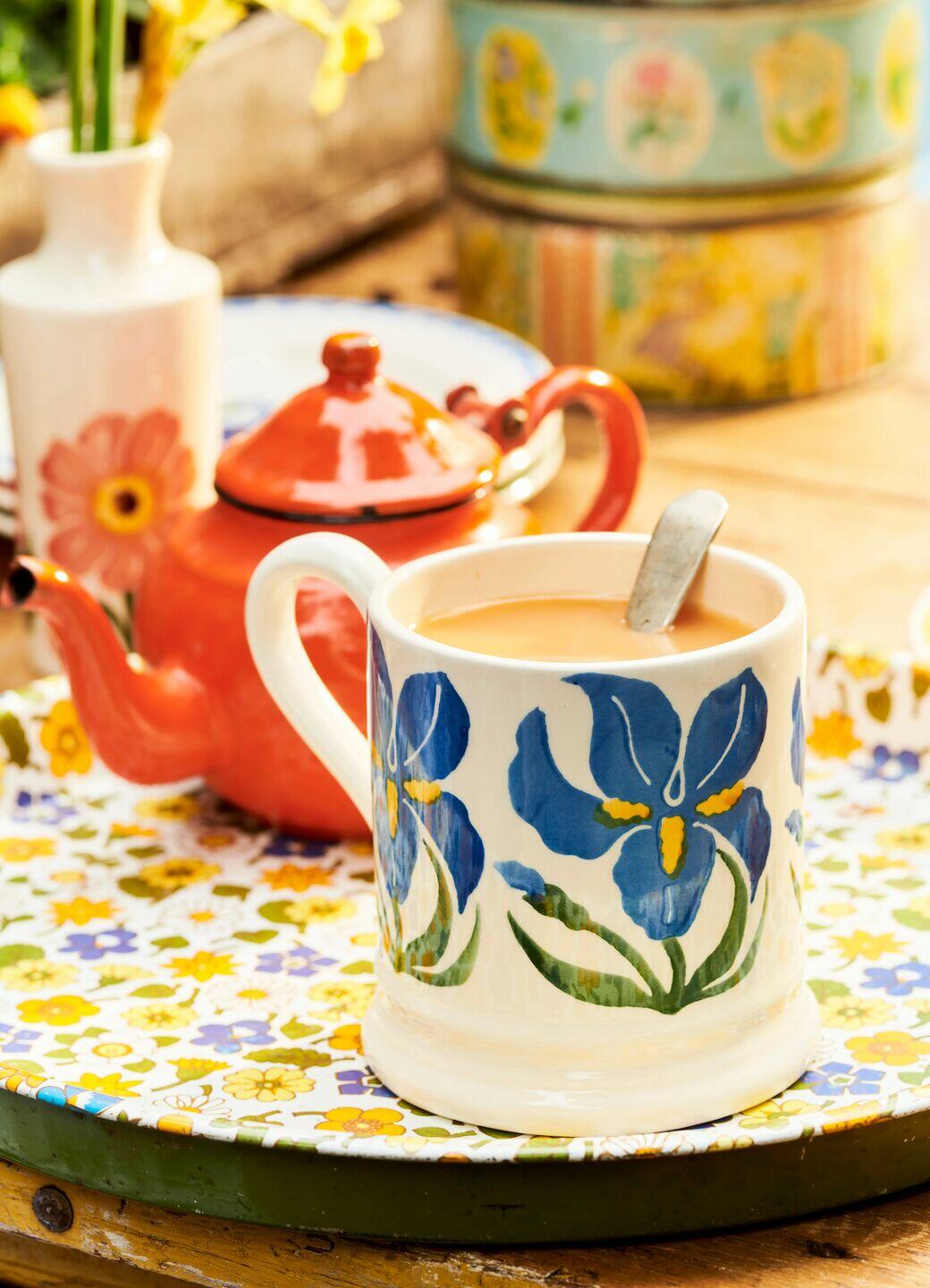 Iris 1/2 Pint Mug - Unique Handmade & Handpainted English Earthenware Tea/Coffee Mug