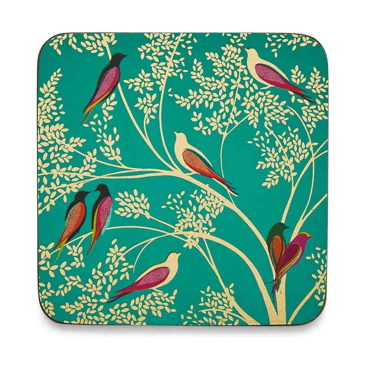 Sara Miller Set of 6 Bird Coasters, Green